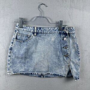 Vintage Denim Jeans Skirt Front Button Asymmetrical Hem Women's Blue Size Medium